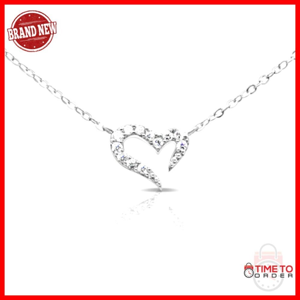 Sterling Silver Heart Pendant Necklace with CZ Stones, 18K Gold Plated